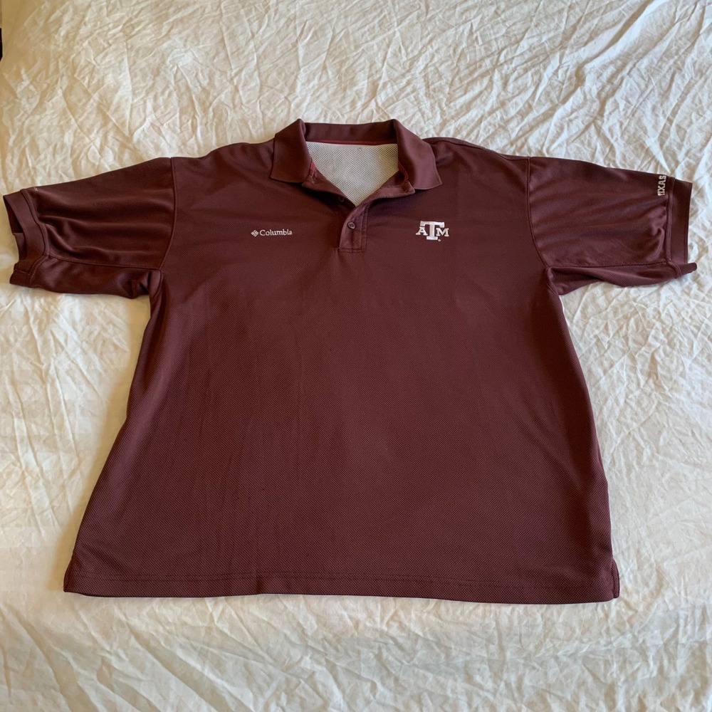 Columbia XL Polo Texas A&M Maroon PFG Vented Omni-Shade Aggies Shirt